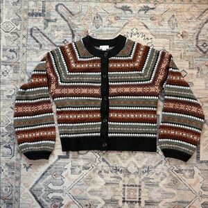 Basin + Range Fair Isle Stripe Wool Blend Crewneck Cardigan